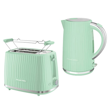 Pistazienfarbener Wasserkocher und Toaster im Set, kompaktes Design