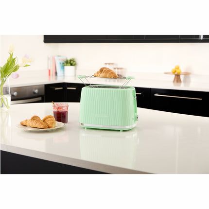 Pistazienfarbener Wasserkocher und Toaster im Set, kompaktes Design