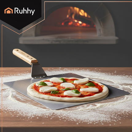 Pizzaschieber mit Silikongriff – Edelstahl, Holz