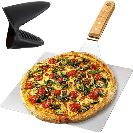 Pizzaschieber mit Silikongriff – Edelstahl, Holz