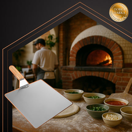 Pizzaschieber mit Silikongriff – Edelstahl, Holz