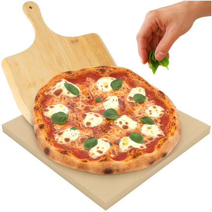 Pizza kámen 38x36 cm s bambusovou lopatkou, kordierit
