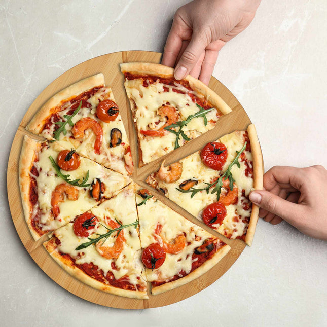 Pizzabrett aus Bambus, 2 Stück, mit Backpapier