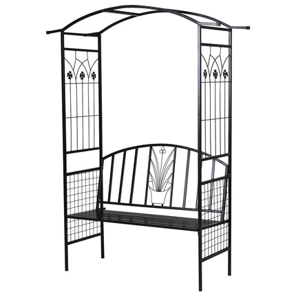 Rankbogen aus schwarzem Metall mit Bank - 154 x 60 x 205 cm