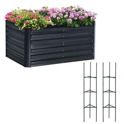 Pflanzkasten Hochbeet-Set mit Stütze, Stahl, 3-teilig, dunkelgrau