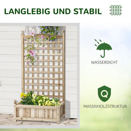 Pflanzkasten aus Holz mit Spalier für Kletterpflanzen, natur