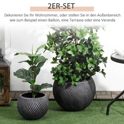 Set aus 2 Übertöpfen aus grauem Magnesiumoxid mit Drainage