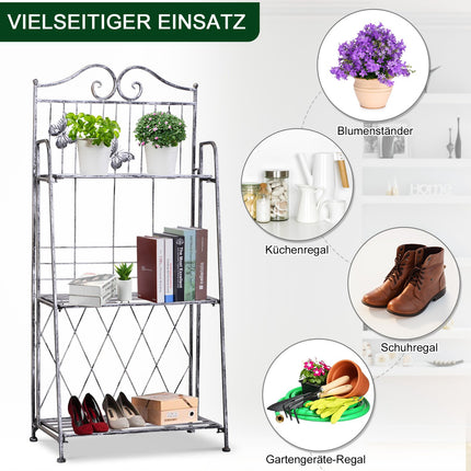 Metall-Pflanzenständer 3-stufig – Blumenständer für den Garten, Silbergrau