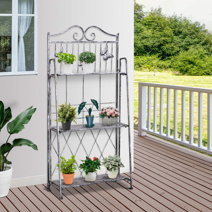 Metall-Pflanzenständer 3-stufig – Blumenständer für den Garten, Silbergrau