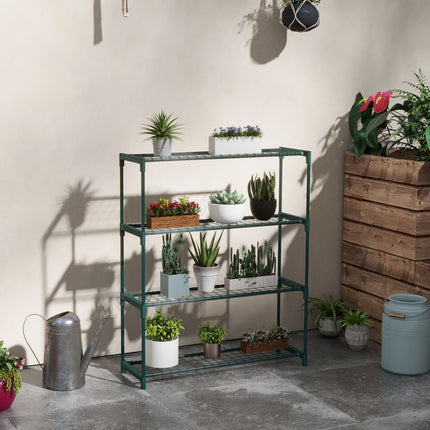 Pflanzenregal - Blumenständer in 4 Etagen aus Stahl, dunkelgrün