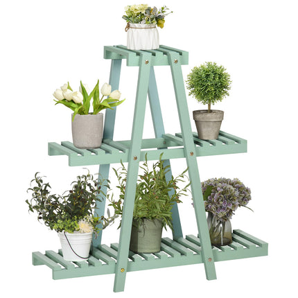 Plant shelf with 3 levels, wood, light green, 76x26x76 Cm