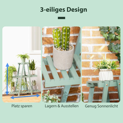 Plant shelf with 3 levels, wood, light green, 76x26x76 Cm