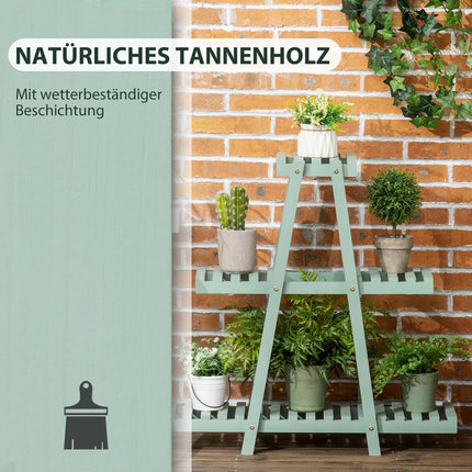 Plant shelf with 3 levels, wood, light green, 76x26x76 Cm