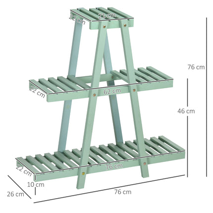 Plant shelf with 3 levels, wood, light green, 76x26x76 Cm