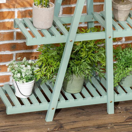 Plant shelf with 3 levels, wood, light green, 76x26x76 Cm