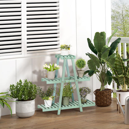 Plant shelf with 3 levels, wood, light green, 76x26x76 Cm