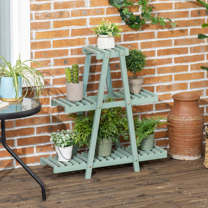 Plant shelf with 3 levels, wood, light green, 76x26x76 Cm