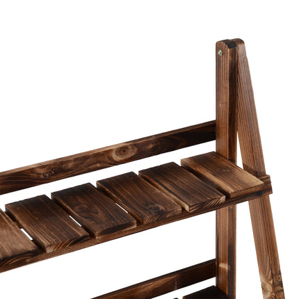 Pflanzenständer aus Fichtenholz, 3-stufig, dunkelbraun, 80x37x93 cm