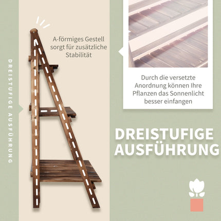 Plant Stairs Bloemenbank Van Dennenhout, 3 Treden, Donkerbruin, 100X37X93Cm, Voor Tuin En Balkon