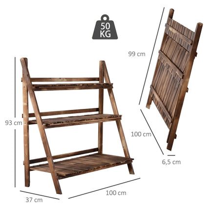Plant Stairs Bloemenbank Van Dennenhout, 3 Treden, Donkerbruin, 100X37X93Cm, Voor Tuin En Balkon