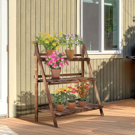 Plant Stairs Bloemenbank Van Dennenhout, 3 Treden, Donkerbruin, 100X37X93Cm, Voor Tuin En Balkon