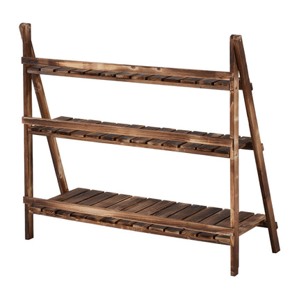 Plant Stairs Bloemenbank Van Dennenhout, 3 Treden, Donkerbruin, 100X37X93Cm, Voor Tuin En Balkon
