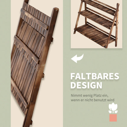 Plant Stairs Bloemenbank Van Dennenhout, 3 Treden, Donkerbruin, 100X37X93Cm, Voor Tuin En Balkon