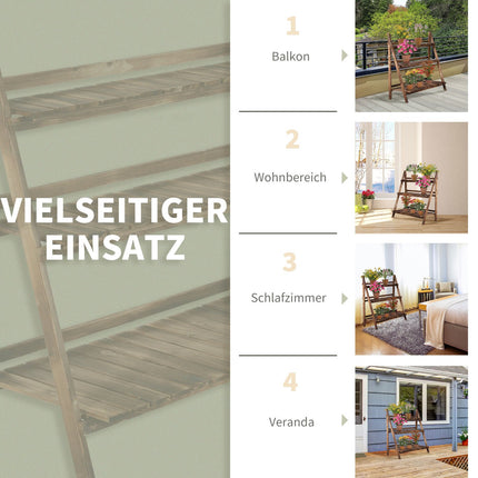 Plant Stairs Bloemenbank Van Dennenhout, 3 Treden, Donkerbruin, 100X37X93Cm, Voor Tuin En Balkon