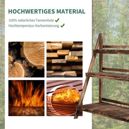 Plant Stairs Bloemenbank Van Dennenhout, 3 Treden, Donkerbruin, 100X37X93Cm, Voor Tuin En Balkon