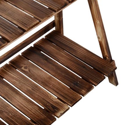 Plant Stairs Bloemenbank Van Dennenhout, 3 Treden, Donkerbruin, 100X37X93Cm, Voor Tuin En Balkon