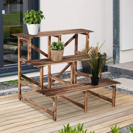 Plantentrap Bloementrap Bloemenplank 3 treden van dennenhout 100 x 80 x 78 cm voor tuin, balkon en terras