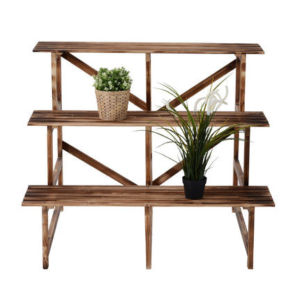 Plantentrap Bloementrap Bloemenplank 3 treden van dennenhout 100 x 80 x 78 cm voor tuin, balkon en terras