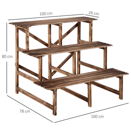 Plantentrap Bloementrap Bloemenplank 3 treden van dennenhout 100 x 80 x 78 cm voor tuin, balkon en terras