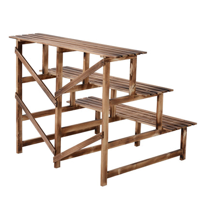 Plantentrap Bloementrap Bloemenplank 3 treden van dennenhout 100 x 80 x 78 cm voor tuin, balkon en terras