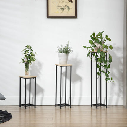 Pflanzenständer-Set aus Stahl – 3-teiliger Blumentopfhalter, schwarz & natur