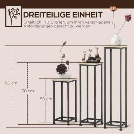 Pflanzenständer-Set aus Stahl – 3-teiliger Blumentopfhalter, schwarz & natur