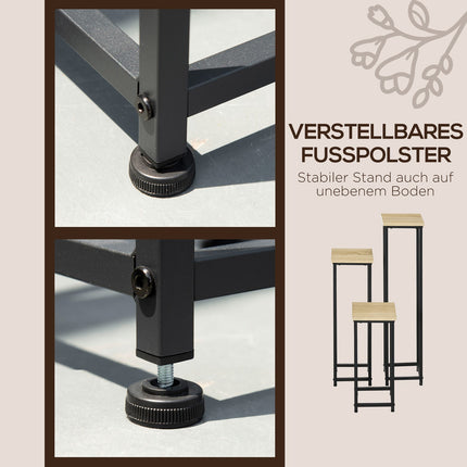 Pflanzenständer-Set aus Stahl – 3-teiliger Blumentopfhalter, schwarz & natur