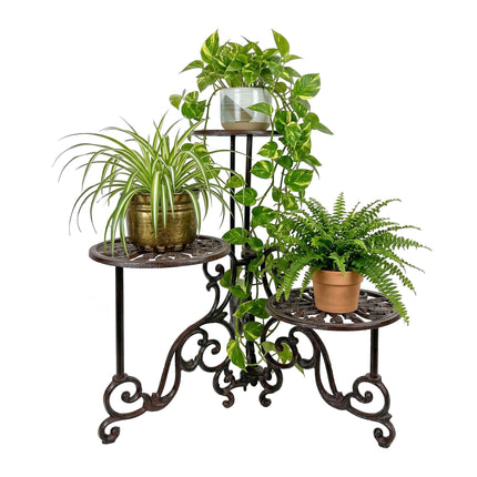 Plant Stand, Tiered Cast Iron, Vintage Brown