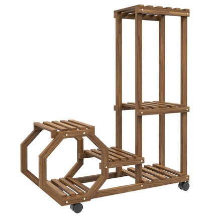 Étagère à fleurs en bois avec roulettes, 5 niveaux, pour jardin et balcon, carbonisée