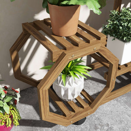 Étagère à fleurs en bois avec roulettes, 5 niveaux, pour jardin et balcon, carbonisée