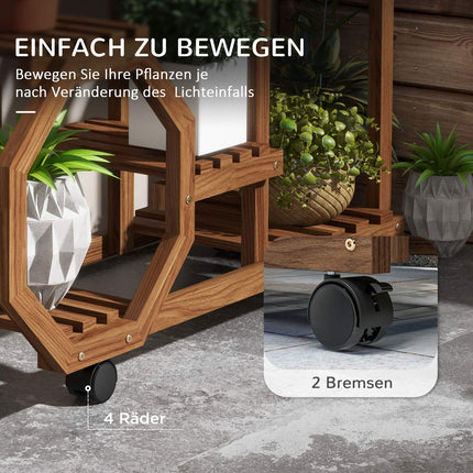 Étagère à fleurs en bois avec roulettes, 5 niveaux, pour jardin et balcon, carbonisée