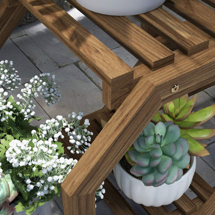 Étagère à fleurs en bois avec roulettes, 5 niveaux, pour jardin et balcon, carbonisée