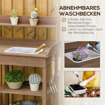 Gartentisch aus Holz mit Wanne, braun - 117 x 45 x 121 cm