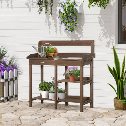 Gartentisch aus Holz mit Wanne, braun - 117 x 45 x 121 cm