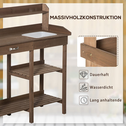Gartentisch aus Holz mit Wanne, braun - 117 x 45 x 121 cm