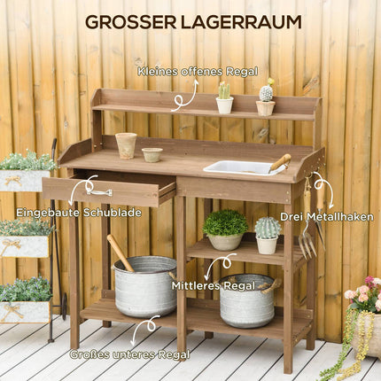 Gartentisch aus Holz mit Wanne, braun - 117 x 45 x 121 cm