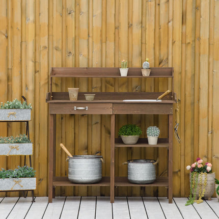 Gartentisch aus Holz mit Wanne, braun - 117 x 45 x 121 cm