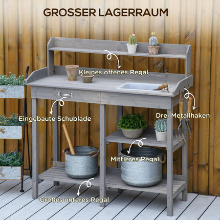 Gartentisch mit Wanne für Blumen, Grau 117×45×121 cm