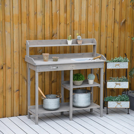 Gartentisch mit Wanne für Blumen, Grau 117×45×121 cm