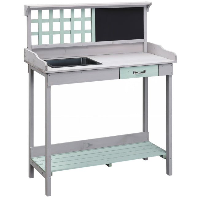 Garden table with drawer and tray, mint green spruce